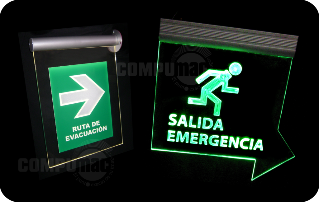 Señalamientos de protección civil en acrílico iluminados con led’s